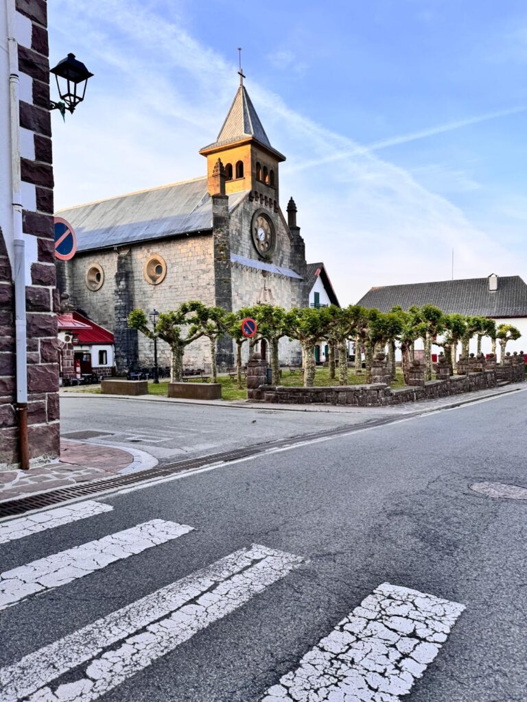 A charming stone church tucked along the Camino de Santiago route from Roncesvalles to Zubiri—one of many peaceful pilgrim pauses.